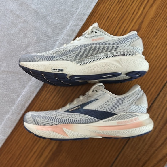 Brooks Women's Adrenaline GTS 24 Athletic Shoes - cream, navy and peach colored. - Picture 3 of 4